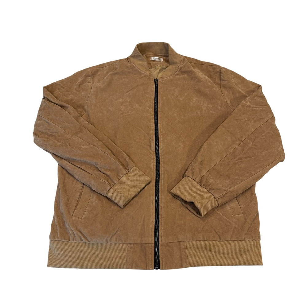 COOFANDY Men's Casual Varsity Jacket Vintage Lightweight Suede Bomber Jackets Taupe Brown