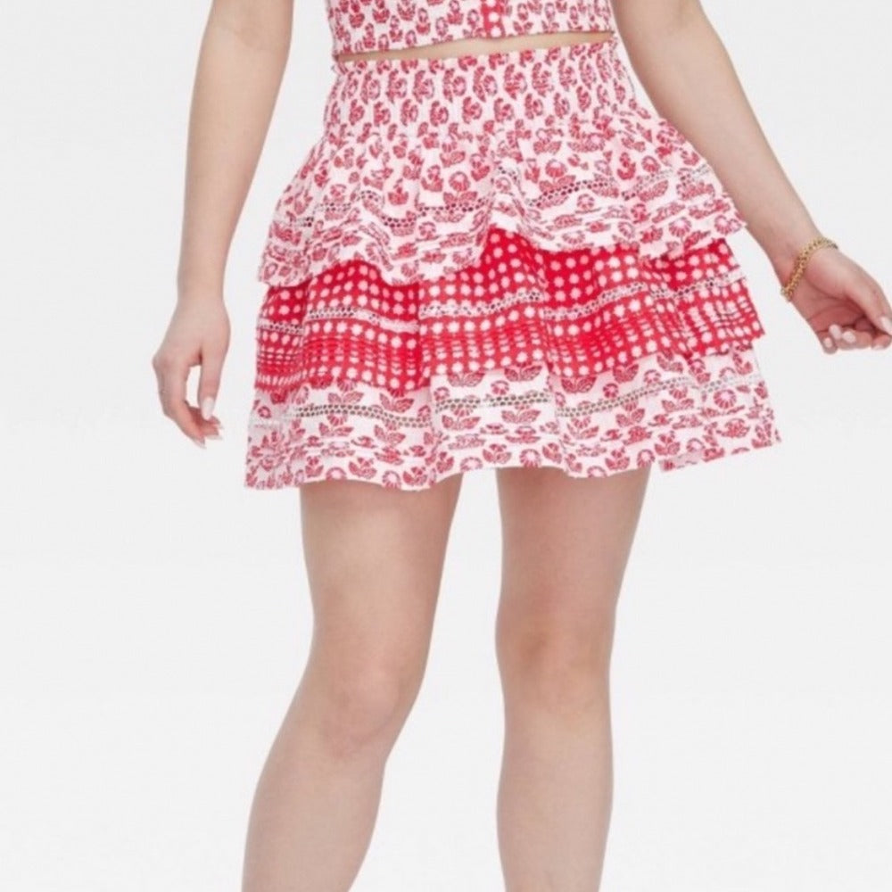 Women's Floral/Star Geo Tiered Mini Skirt Red - Roller Rabbit x Target