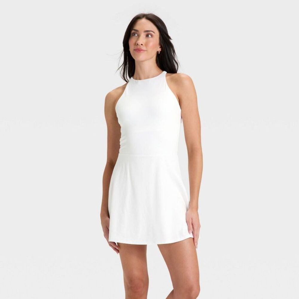 Women's Knit High Neck Halter Active Dress - All In Motion White