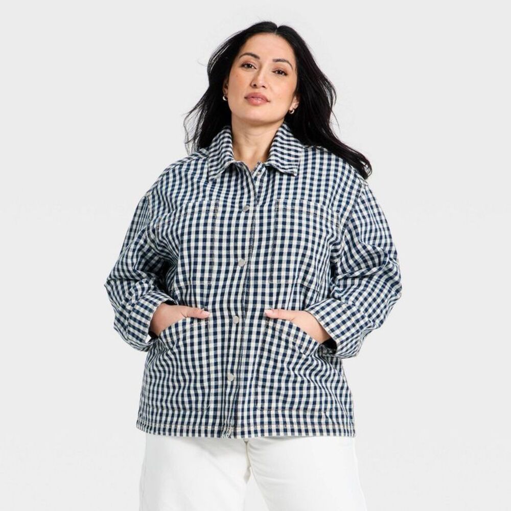 Women's Western Denim Chore Coat - Universal Thread Blue Gingham