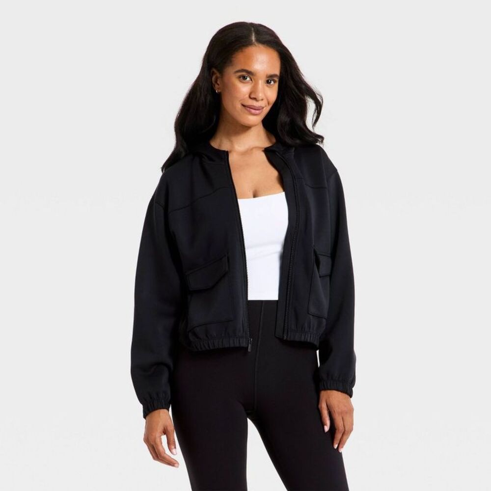 Women's Airy Sleek Full Zip Scuba Hooded Jacket - All in Motion Black