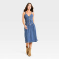 Women's Sleeveless Corset Denim Midi Dress - Universal Thread Light Wash