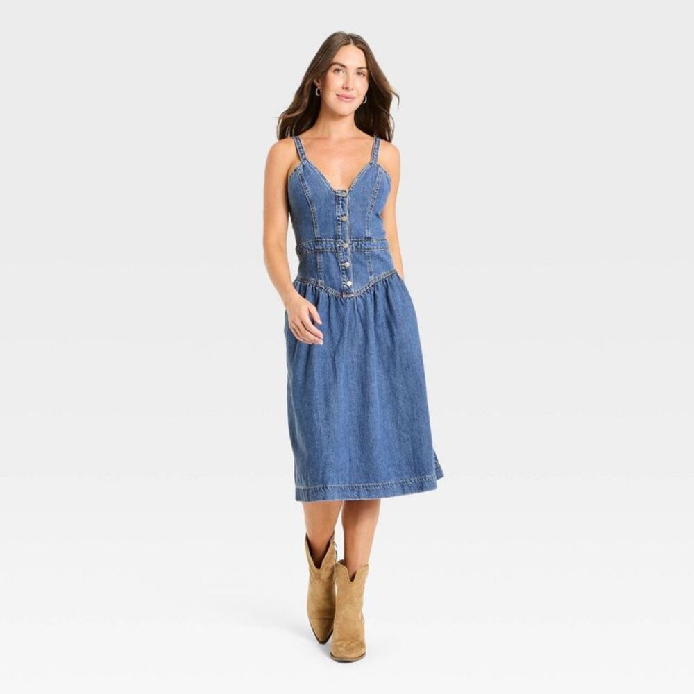 Women's Sleeveless Corset Denim Midi Dress - Universal Thread Light Wash