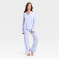 Women's Cloud Knit Long Sleeve Notch Collar Top and Pants Pajama Set - Auden Light Blue