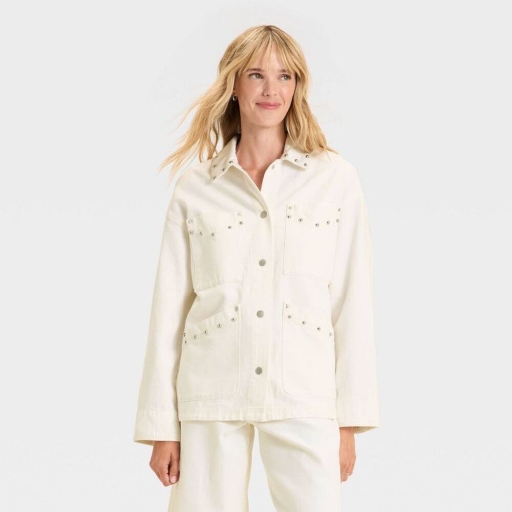 Women's Studded Chore Denim Jacket - Universal Thread White
