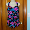 Lands' End Women's Ruched Sweetheart One Piece Swimsuit - Black Tropical Print L: Slimming, UPF 50+, Sewn Cup