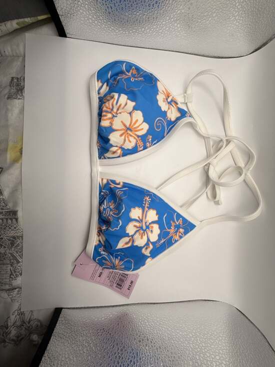 Women's Wide Strap Medium Coverage Triangle Bikini Top - Wild Fable Cream/Blue Floral Print