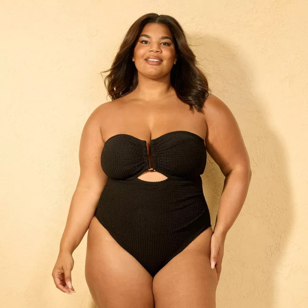 Women's Crochet U Wire Medium Coverage One Piece Swimsuit - Shade & Shore Black